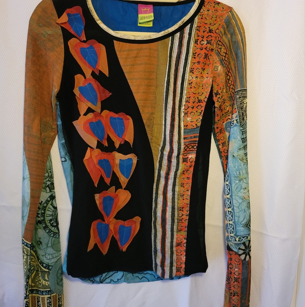 Save the Queen! Unique Vintage long sleeve mesh nylon top size L Made in Italy!